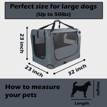 Large Pet Carrier 32"X23"X23" Soft-Sided Portable Pet Crate for Car Traveling with Collapsible Bowl