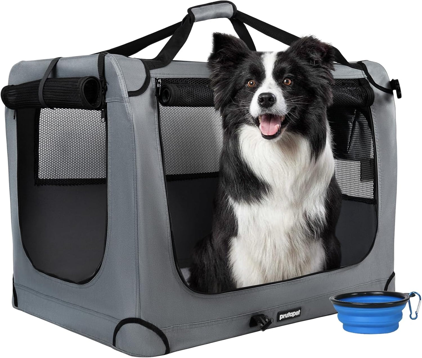 Large Pet Carrier 32"X23"X23" Soft-Sided Portable Pet Crate for Car Traveling with Collapsible Bowl