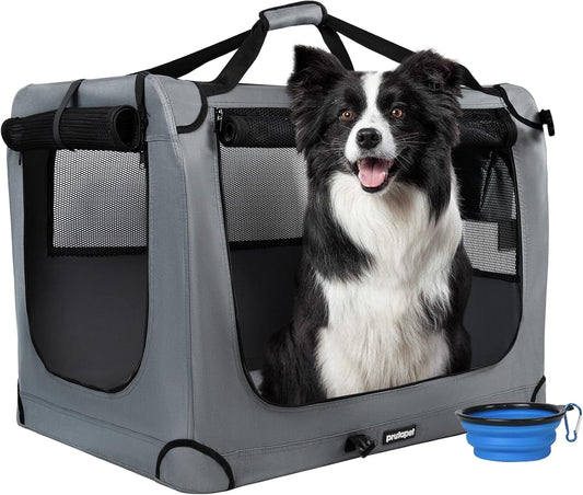 Large Pet Carrier 32"X23"X23" Soft-Sided Portable Pet Crate for Car Traveling with Collapsible Bowl